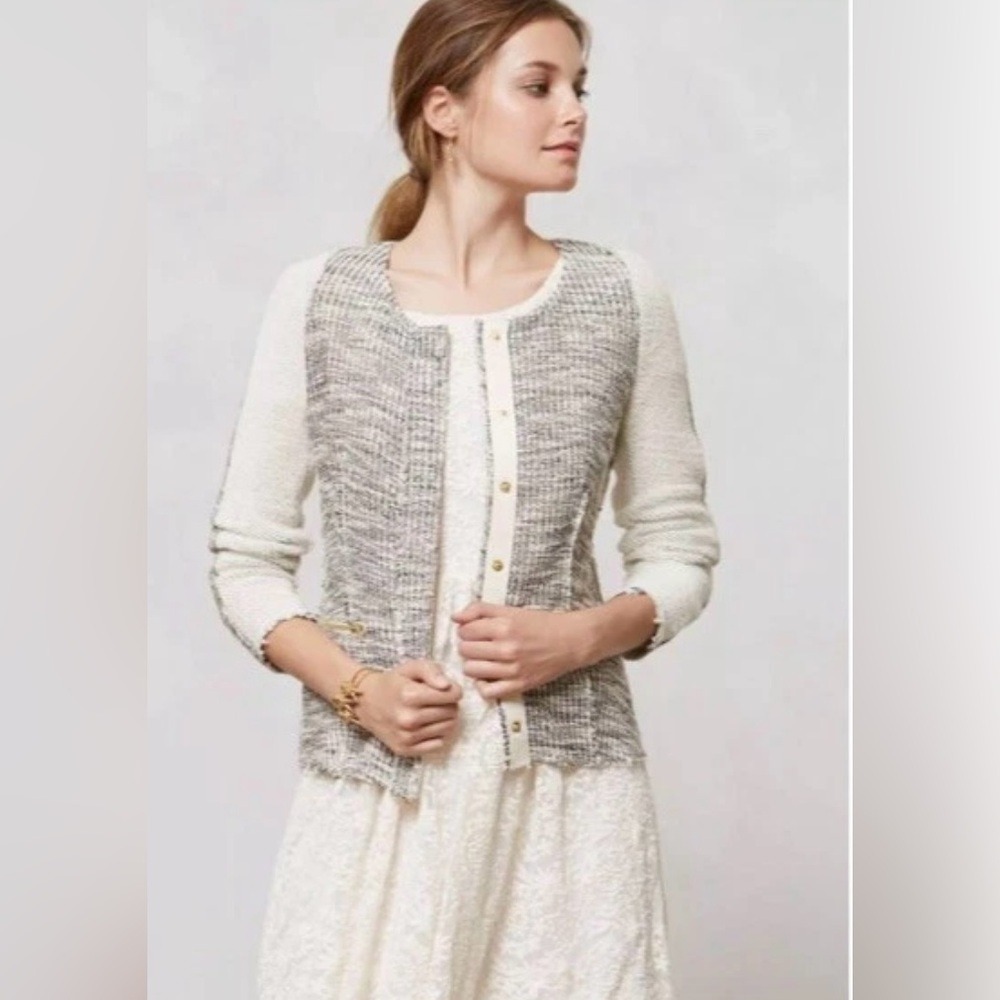 Anthropologie Cartonnier Metallic Tweed Blazer Jacket Gold Hardware Size Large